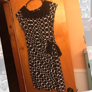 Just Taylor Crop Sleeve Black White Ruch Dress 12P